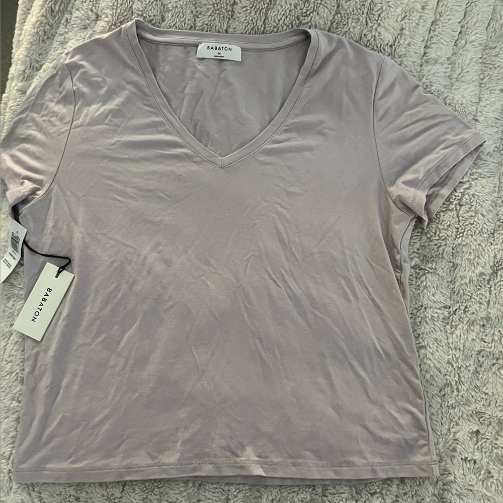 Aritzia Babaton Short Sleeve V-Neck Tee in Dusty Lavender